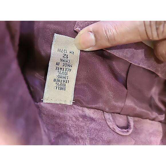I.E. Jacket Sz 12 & Pants Sz 14, Suit 100% SUEDE Leather, EGGPLANT, Wms NWT - Picture 14 of 16